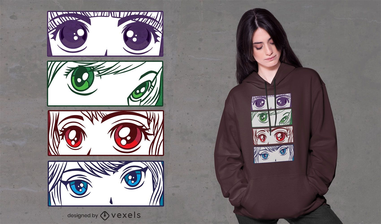 Design de camisetas com olhos de menina em anime