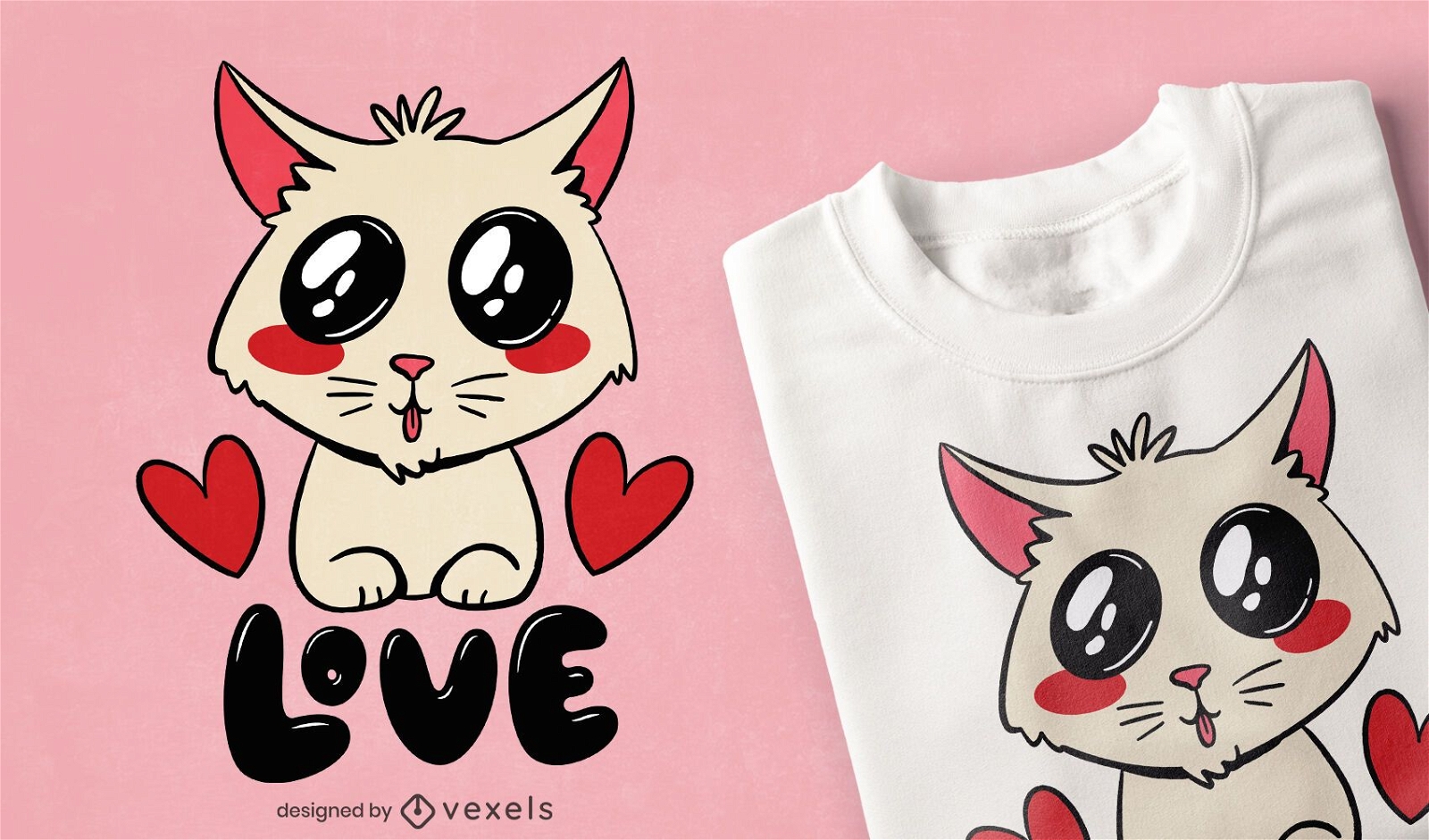 Diseño de camiseta lindo gato amor