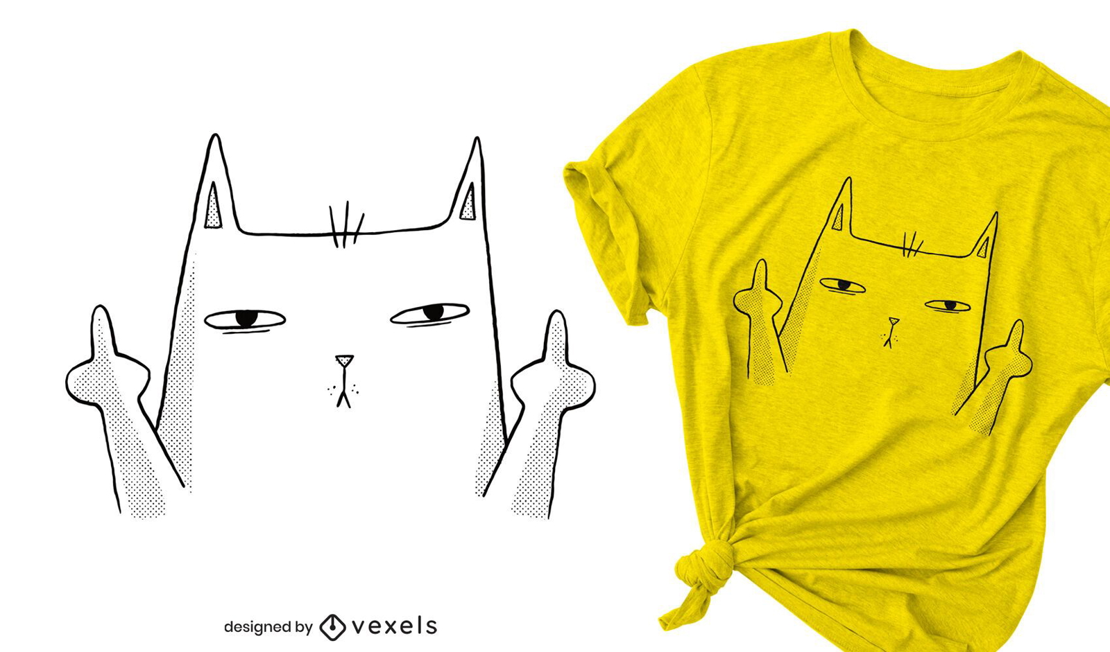 Diseño de camiseta de gato de dedo medio