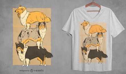 Diseño de camiseta de perros collie