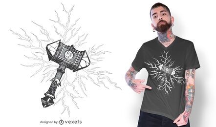 Martelo Viking liberando design de camiseta de trovão