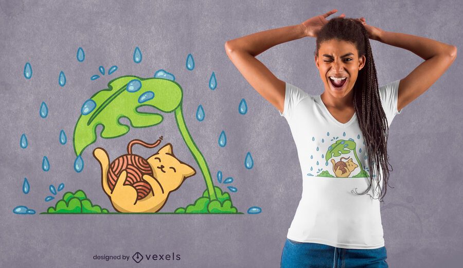 Diseño de camiseta gato jugando lluvia Diseño de camiseta gato jugando lluvia