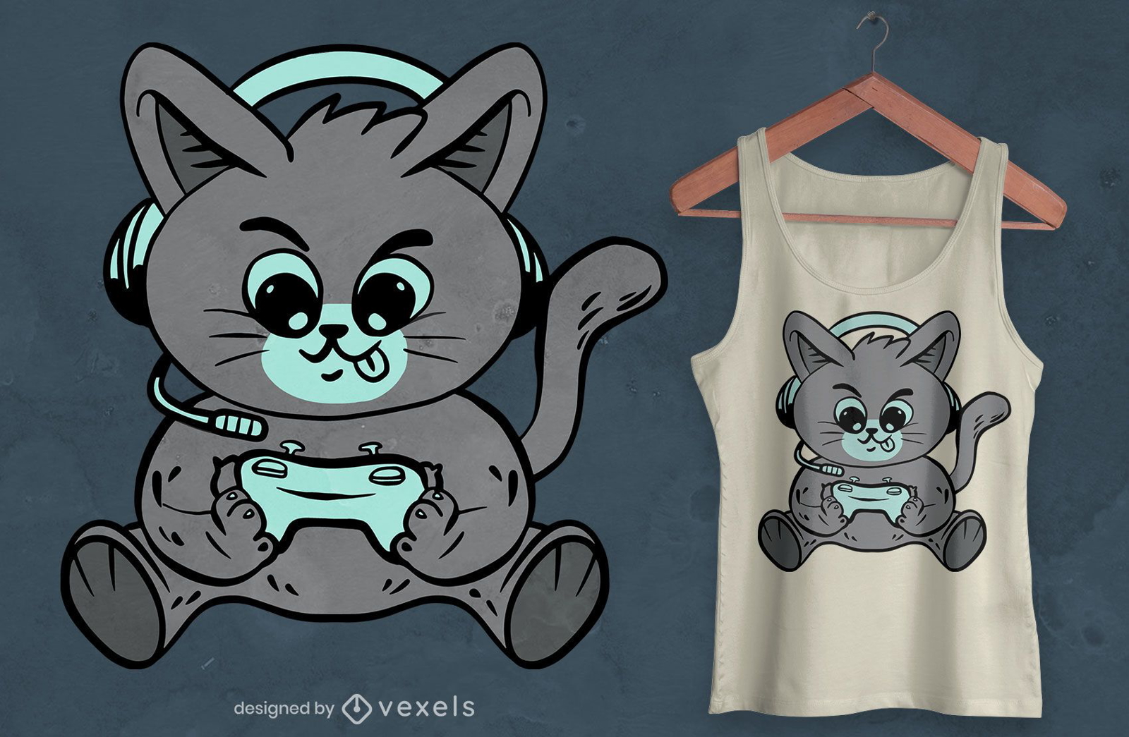 Diseño de camiseta de gatito de juego.