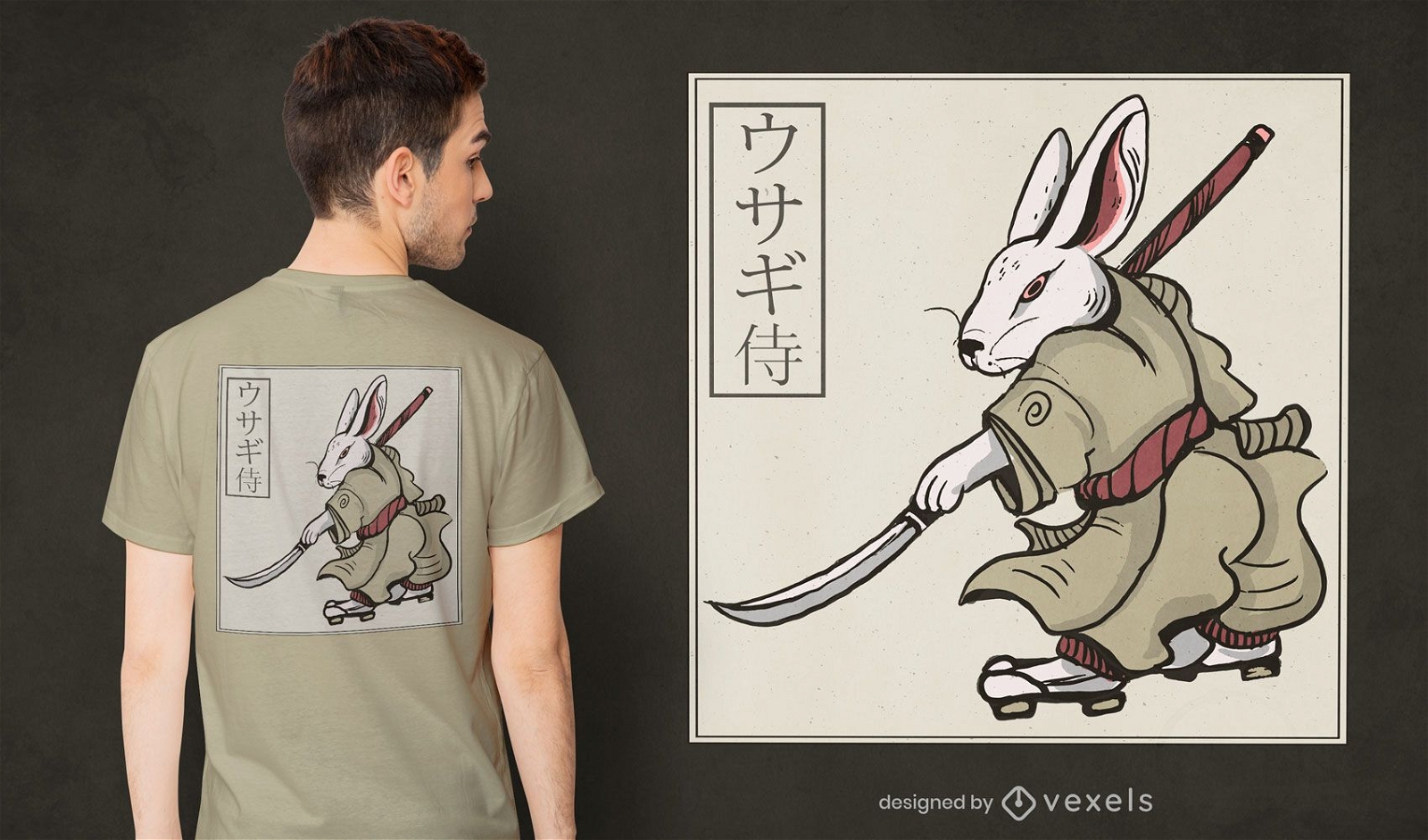 Design de camiseta de samurai coelho