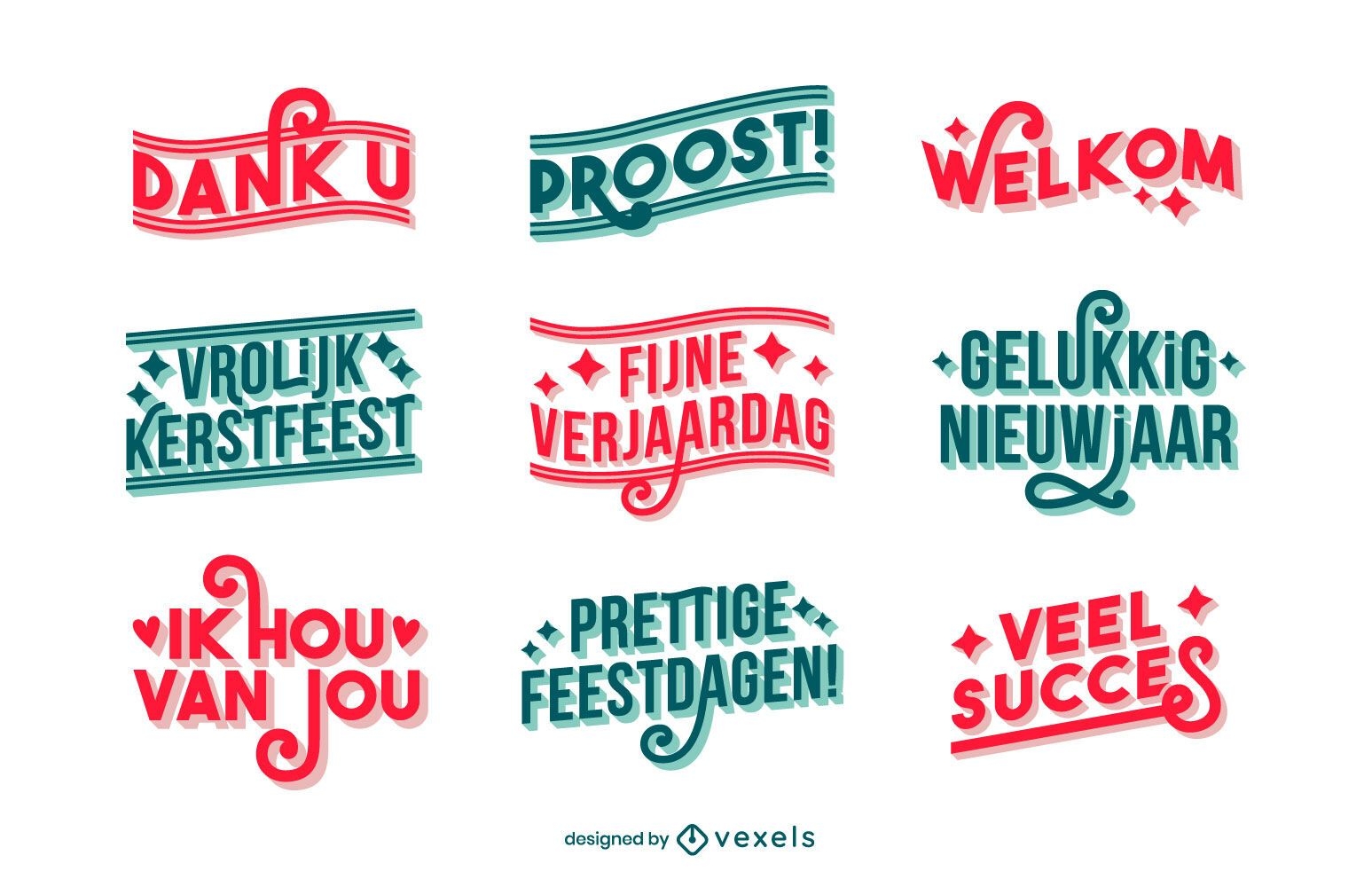 Conjunto de letras holandesas buenos deseos