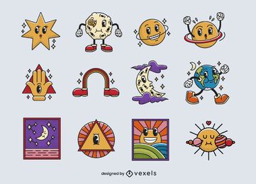 Conjunto de dibujos animados retro de astronomía Conjunto de dibujos animados retro de astronomía