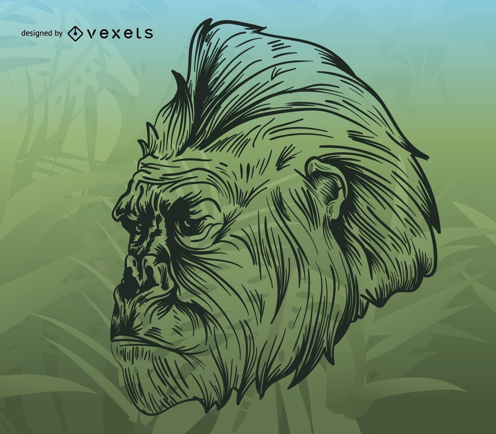 Gorilla-Illustration über tropischem Hintergrund