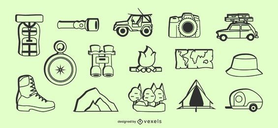Conjunto de elementos de ícone de acampamento