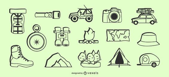 Conjunto de elementos de icono de camping