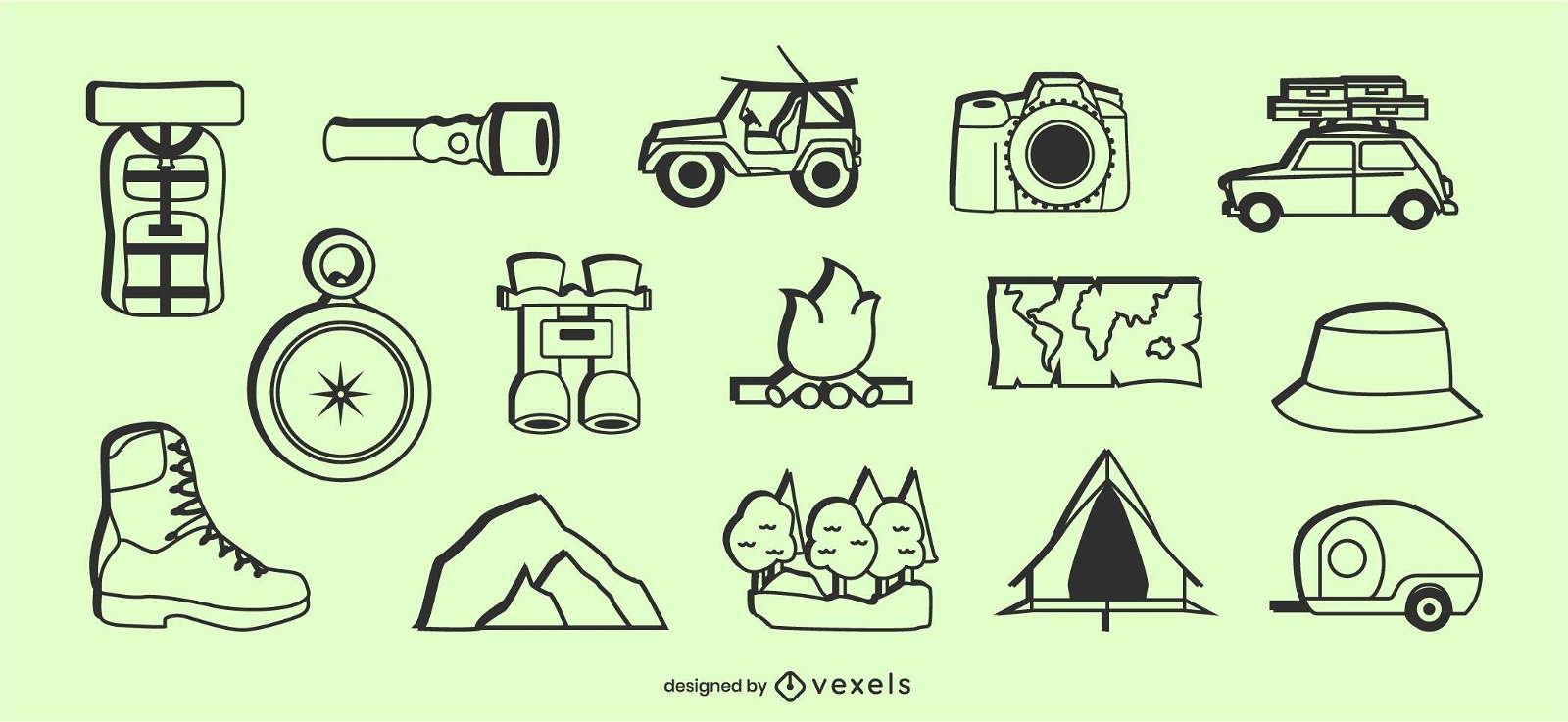 Conjunto de elementos de icono de camping