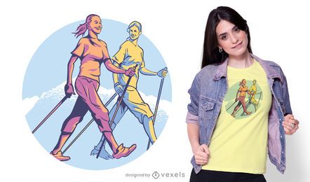 Diseño de camiseta de marcha nórdica.