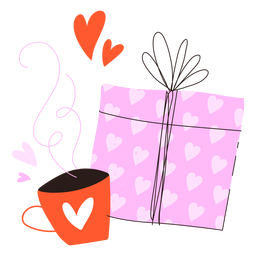 Present and coffee doodle Transparent PNG