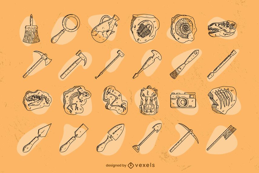 Archaeology hand-drawn set Archaeology hand-drawn set