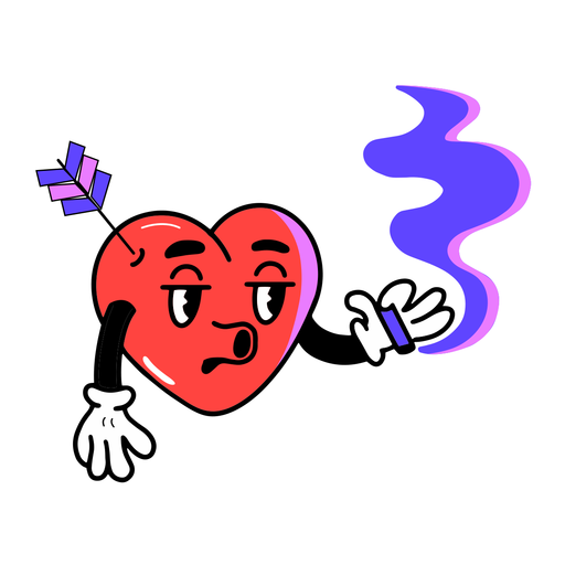 Smoking heart cartoon sticker PNG Design
