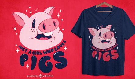 Diseño de camiseta de niña ama los cerdos