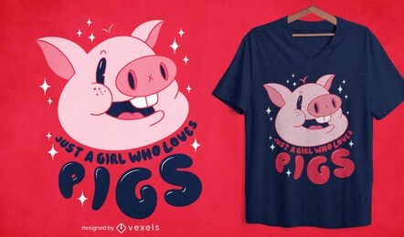 Garota adora design de camisetas de porcos