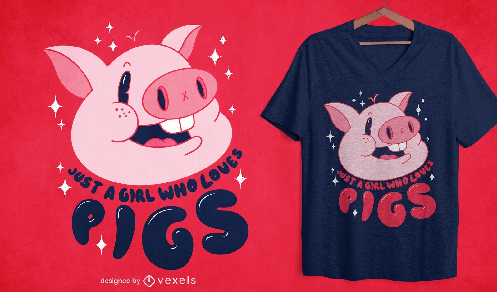 Mädchen liebt Schweine T-Shirt Design
