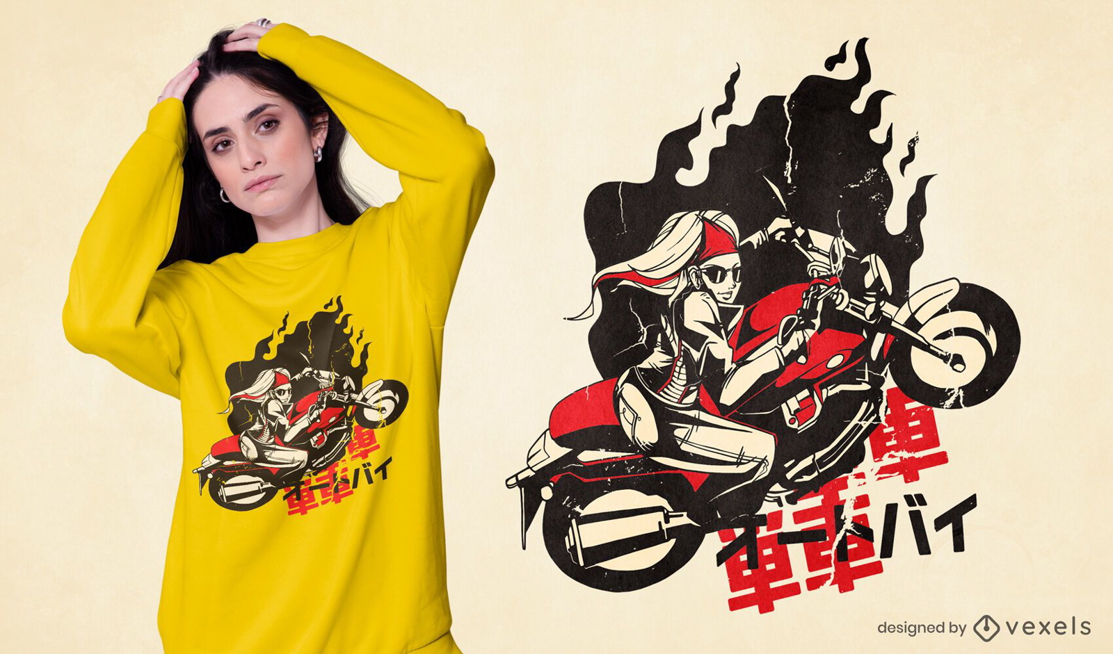 Design de camiseta feminina para motocicleta