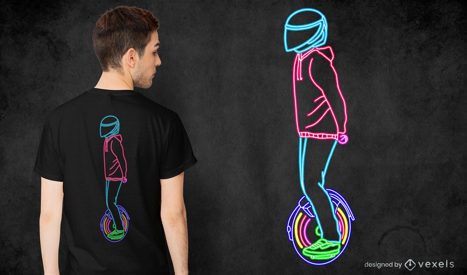 Neon e-unicycle t-shirt design