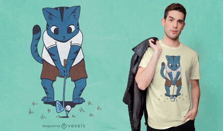 Diseño de camiseta de gato golfista