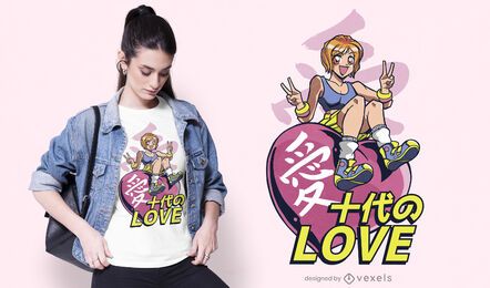 Diseño de camiseta anime heart girl