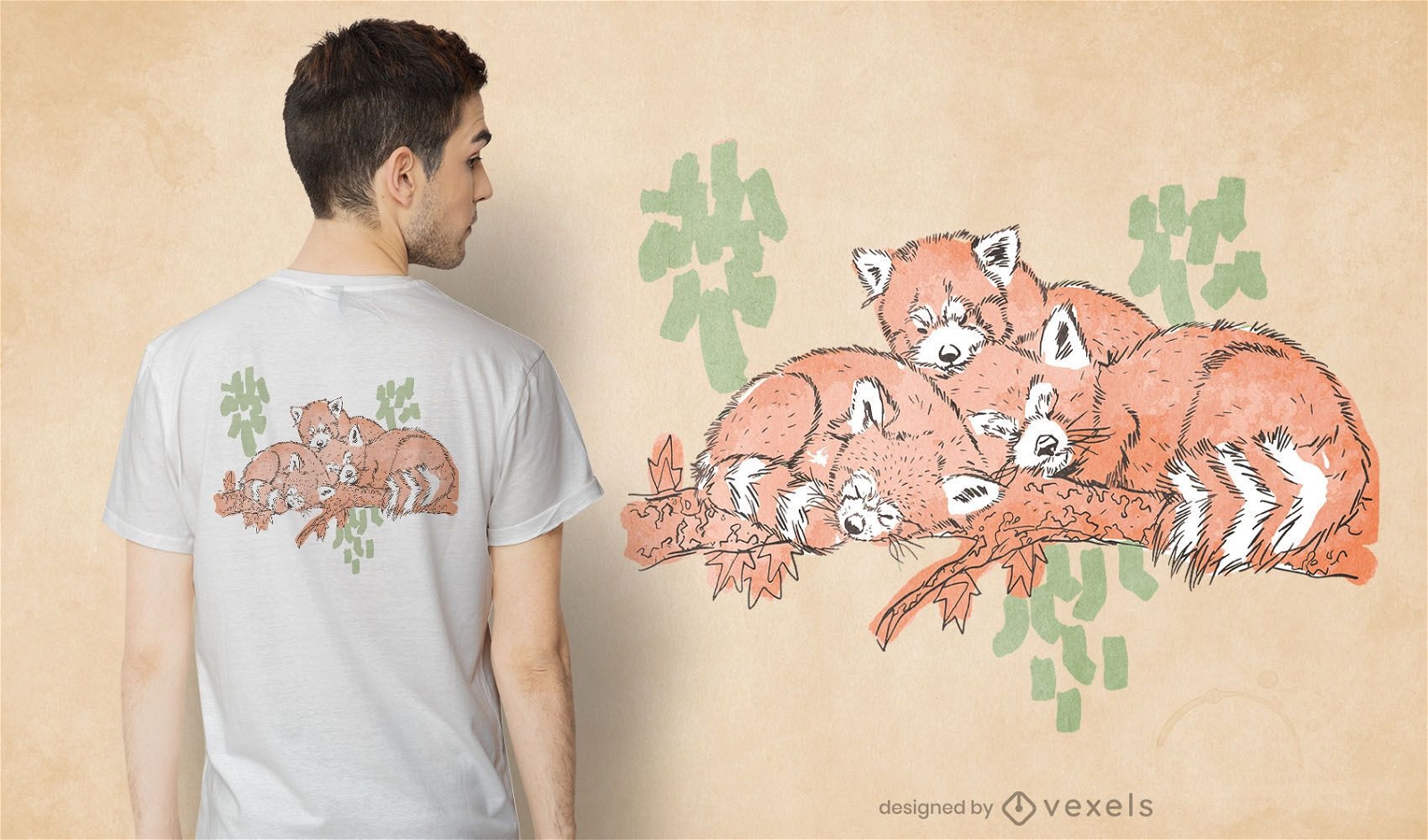 Design de camiseta dormindo pandas vermelhos