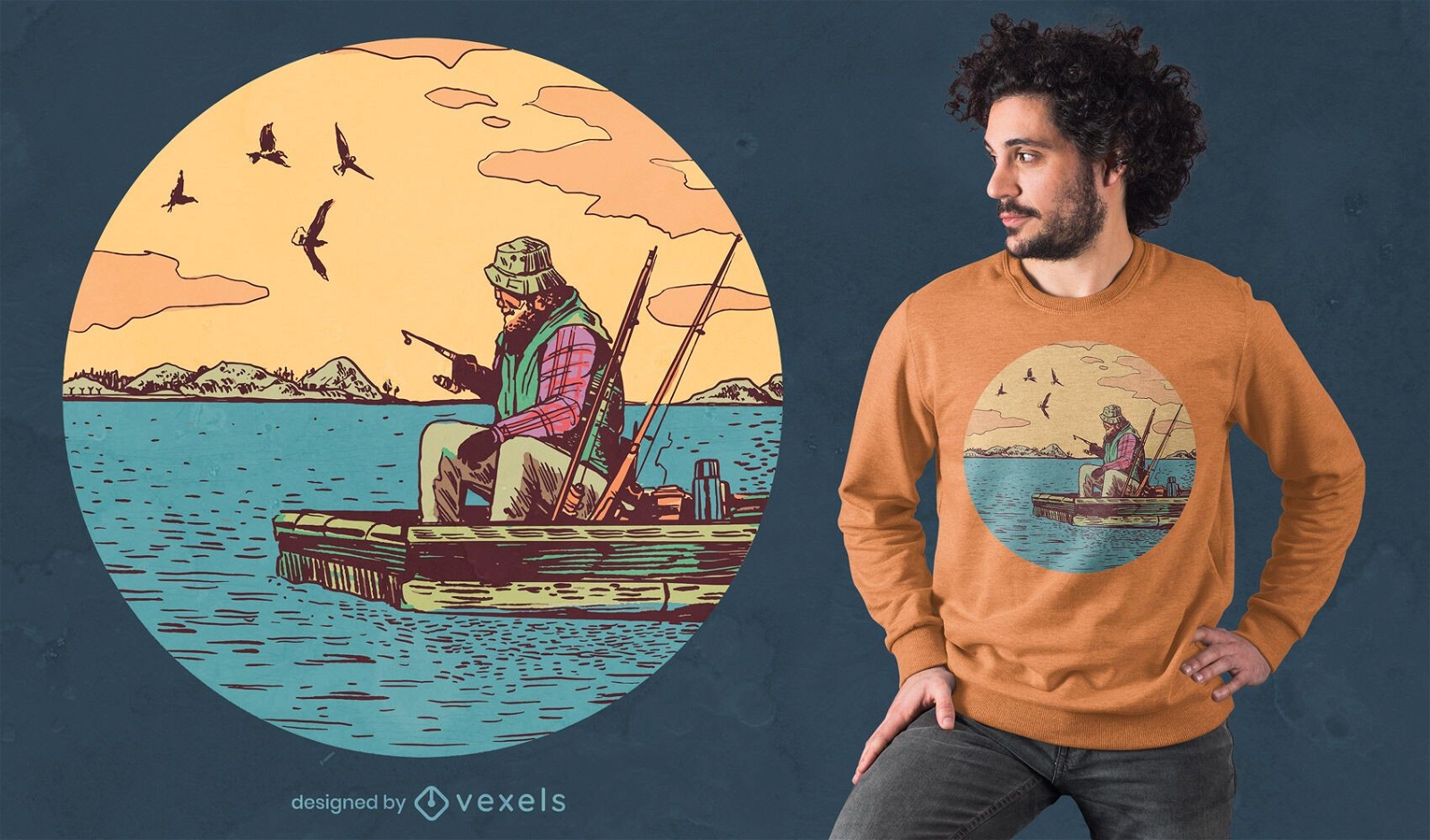 Desenho de camiseta de pesca para homem velho