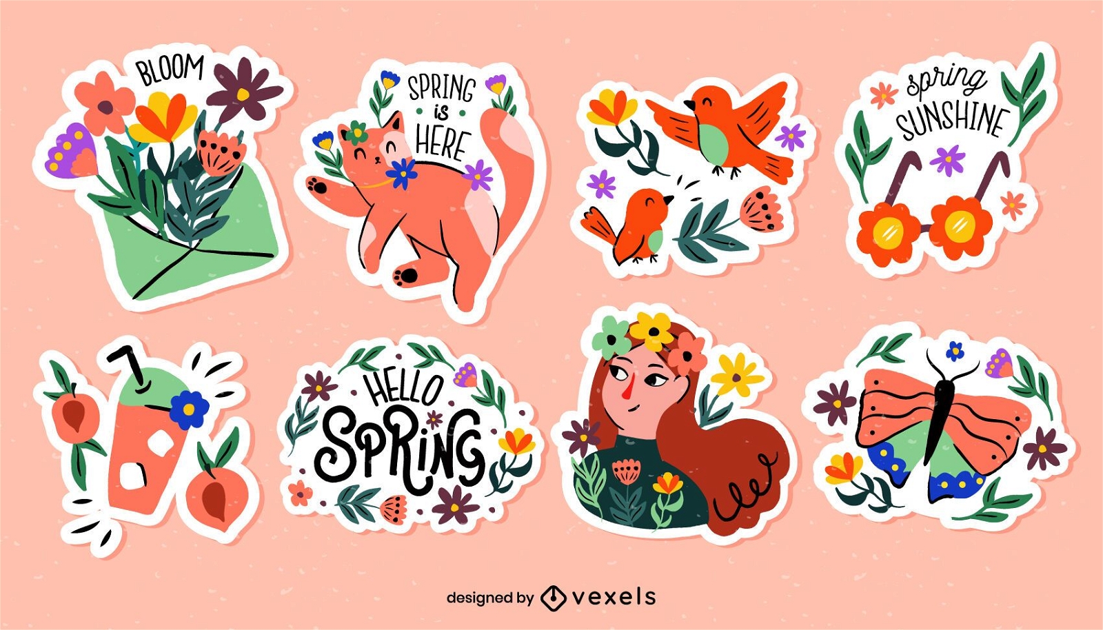 Spring season stickers set