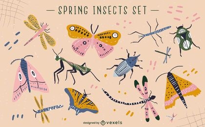 Spring insects vector set
