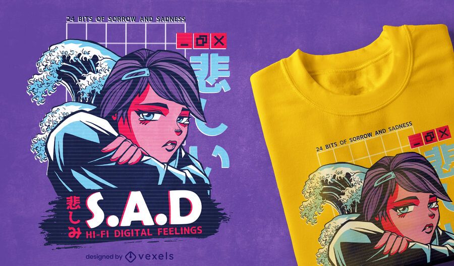 Diseño de camiseta vaporwave anime girl Diseño de camiseta vaporwave anime girl