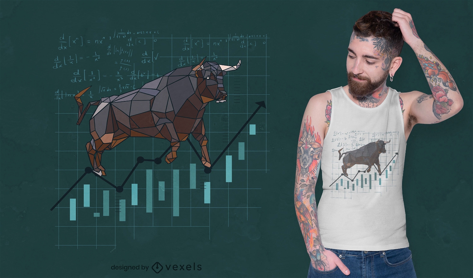 Diseño de camiseta de stock de toro poligonal