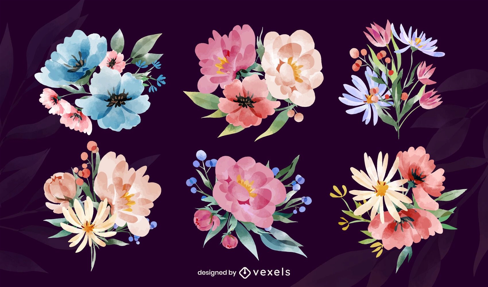Watercolor flower arrangements set