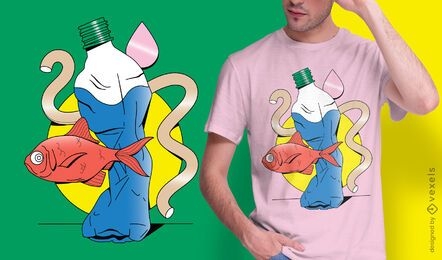 Diseño de camiseta de pez botella abstracta
