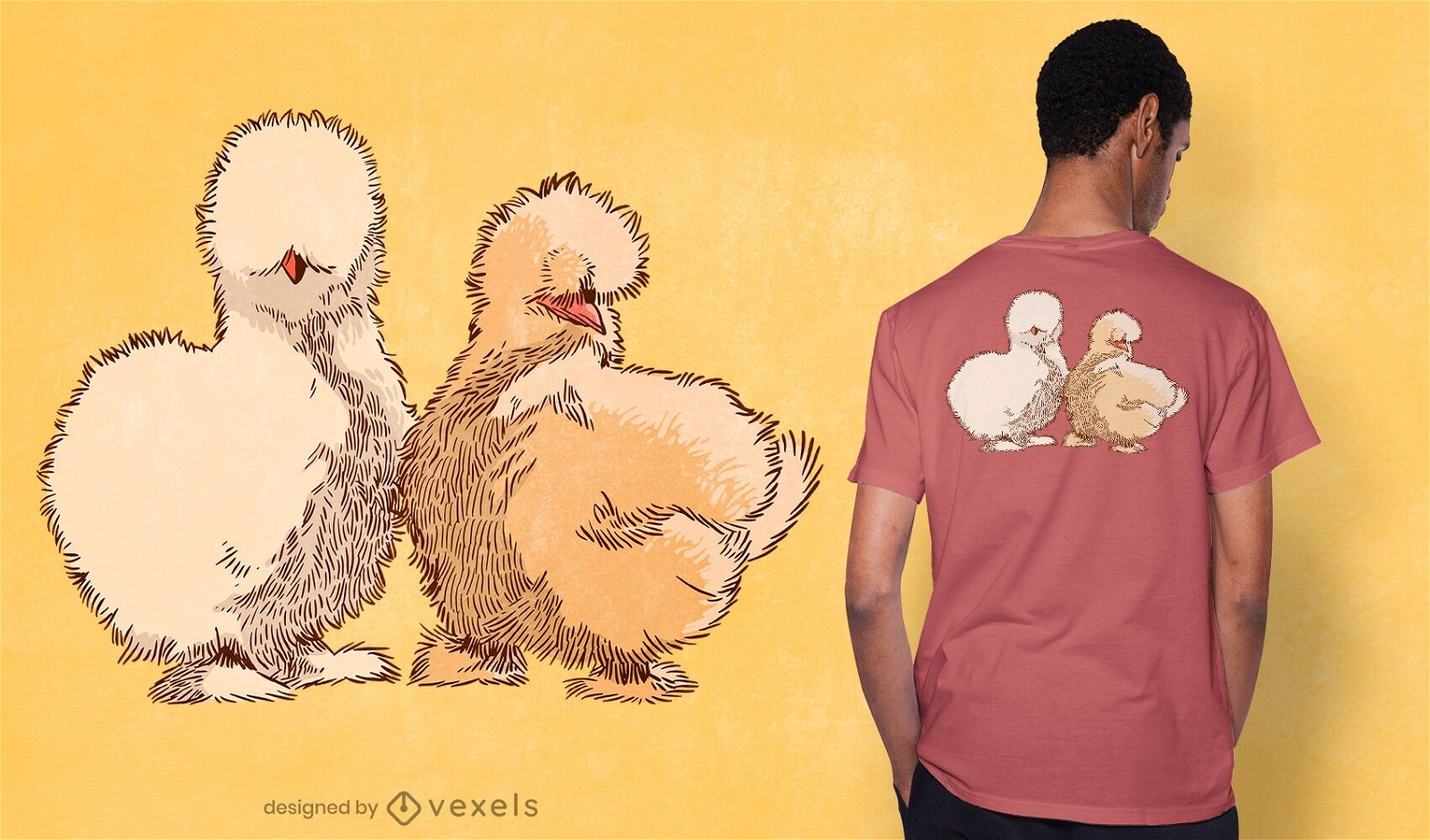 Design de camiseta de seda com pintinhos de galinha