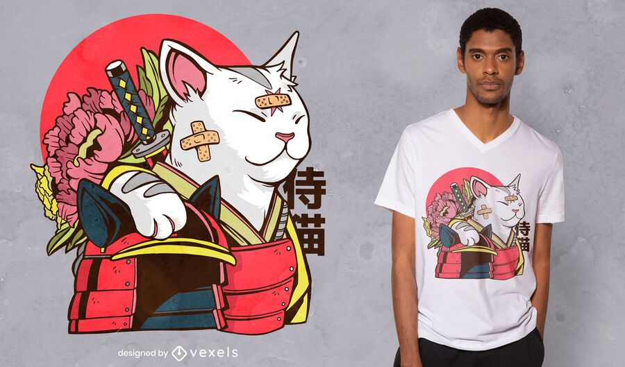 Design de t-shirt de gato samurai Design de t-shirt de gato samurai