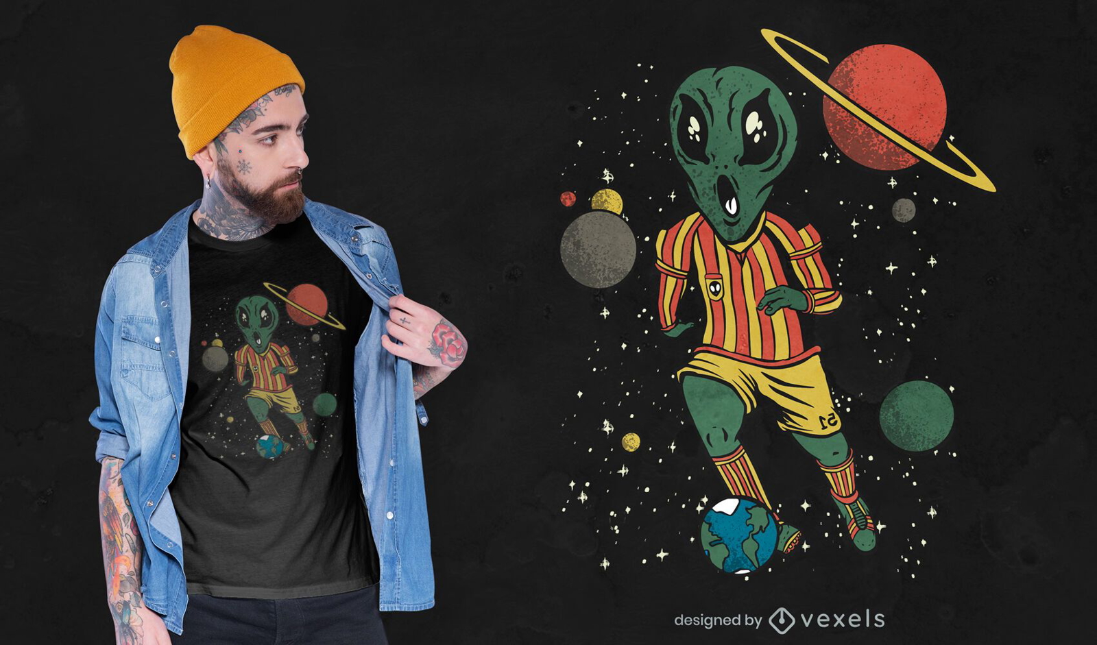 Design de camiseta alienígena para jogador de futebol
