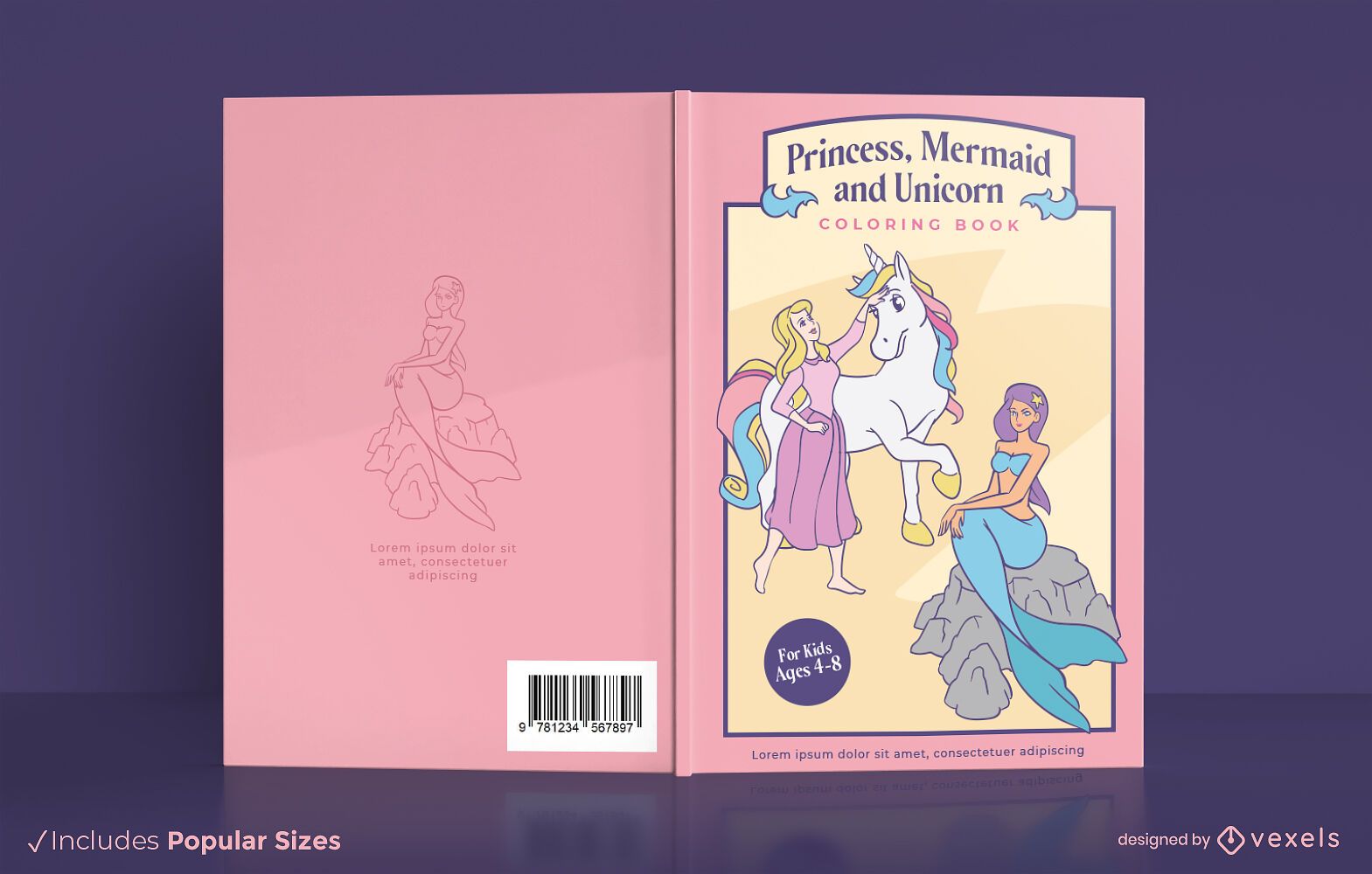 Diseño de portada de libro de princesa sirena unicornio