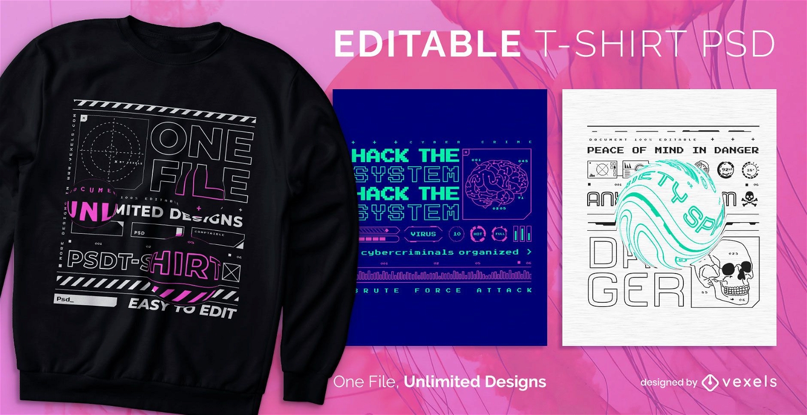 Hacker tech escal?vel t-shirt psd