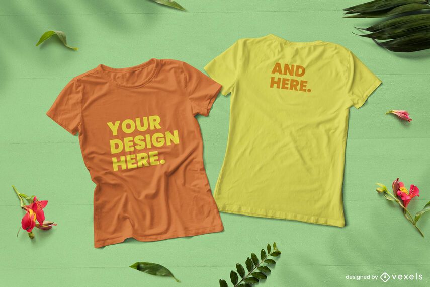 Front and back nature t-shirts mockup composition Front and back nature t-shirts mockup composition