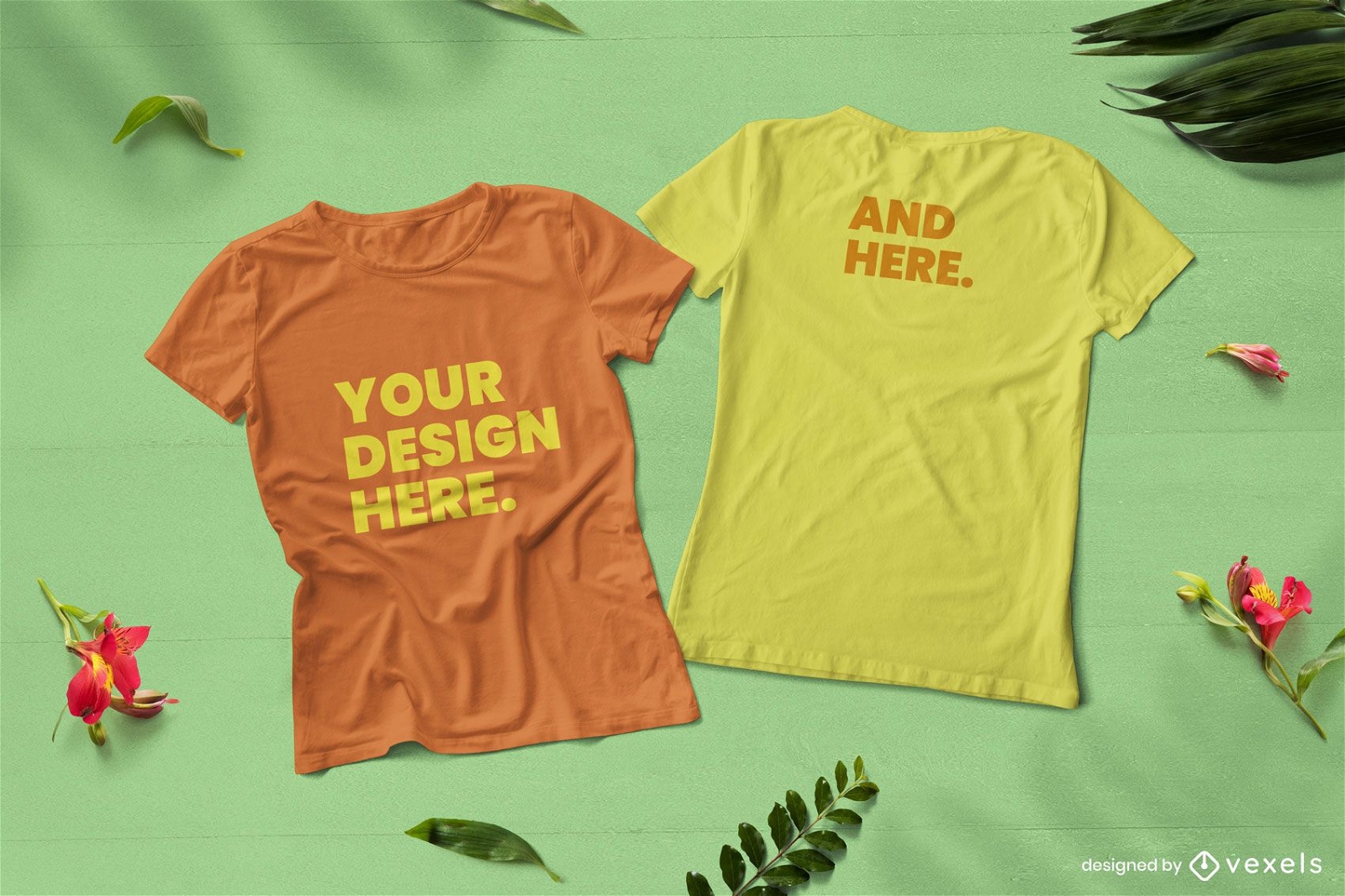 Composición de maqueta de camisetas de naturaleza delantera y trasera