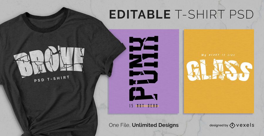 T-shirt escalonável de vidro quebrado psd T-shirt escalonável de vidro quebrado psd