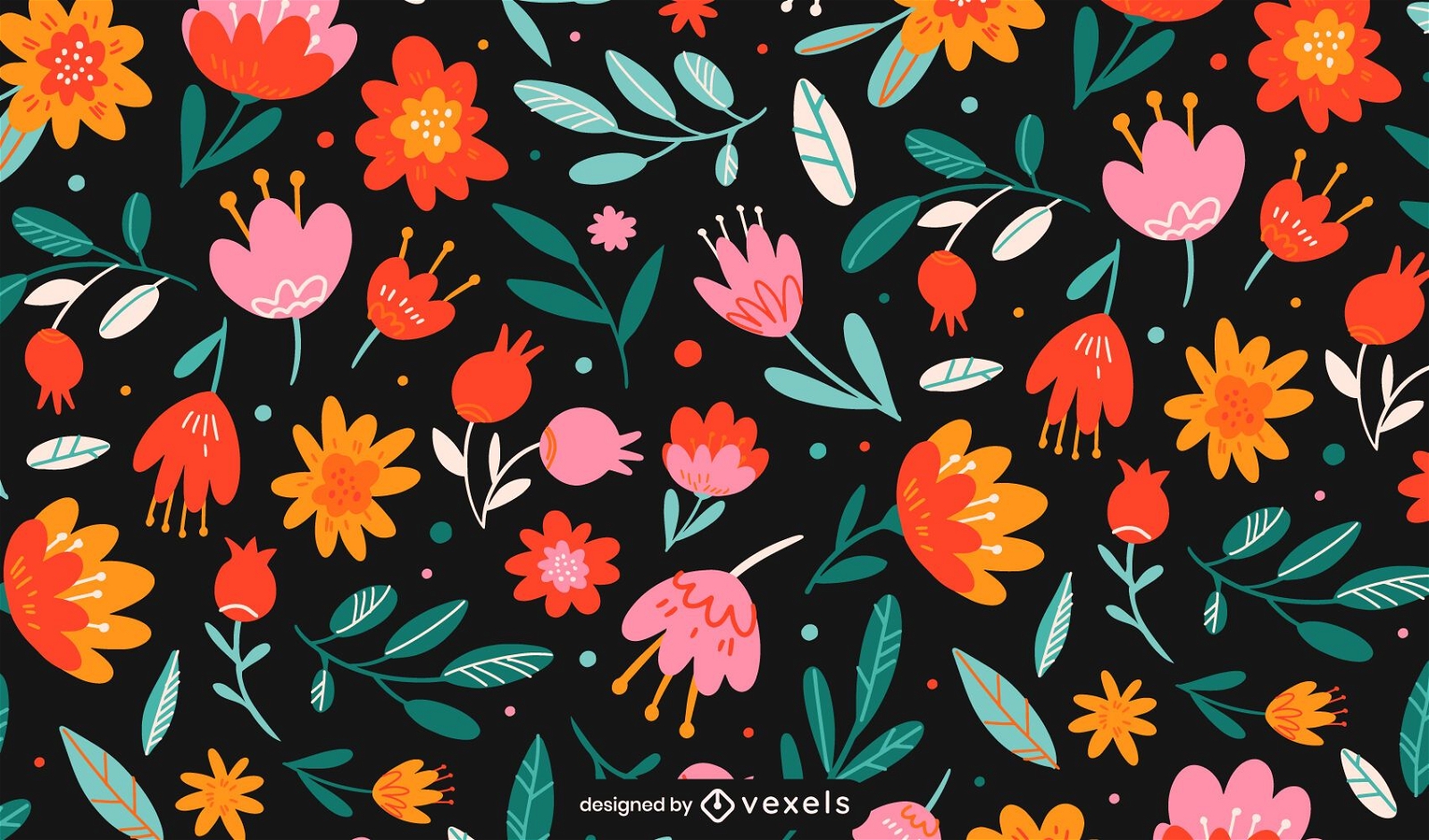 Flat colorful flowers pattern design