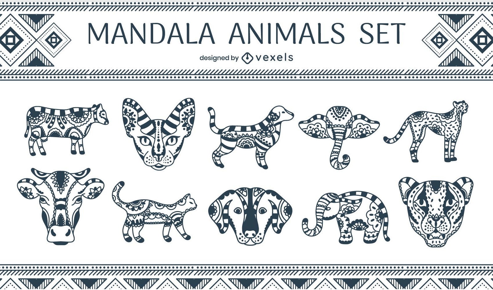 Conjunto de animales mandala