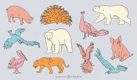 Conjunto de doodle de animais