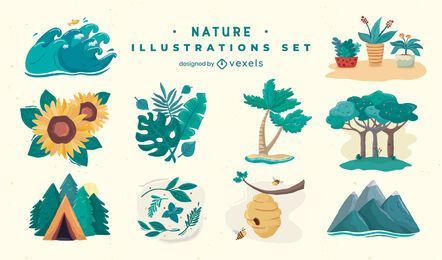 Conjunto de ilustração de elementos da natureza