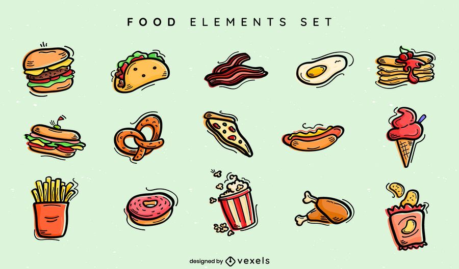 Conjunto de doodle de comida rápida Conjunto de doodle de comida rápida