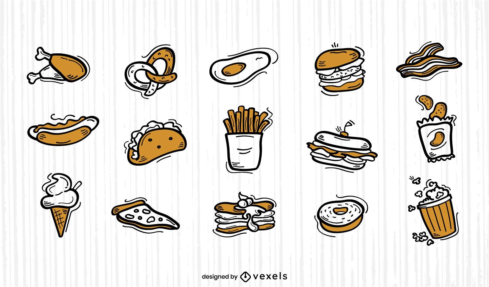 Conjunto de doodle duotônico de comida