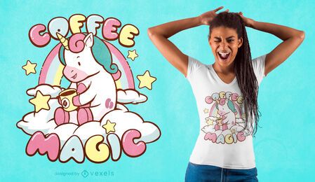 Design de camiseta de unicórnio mágico de café