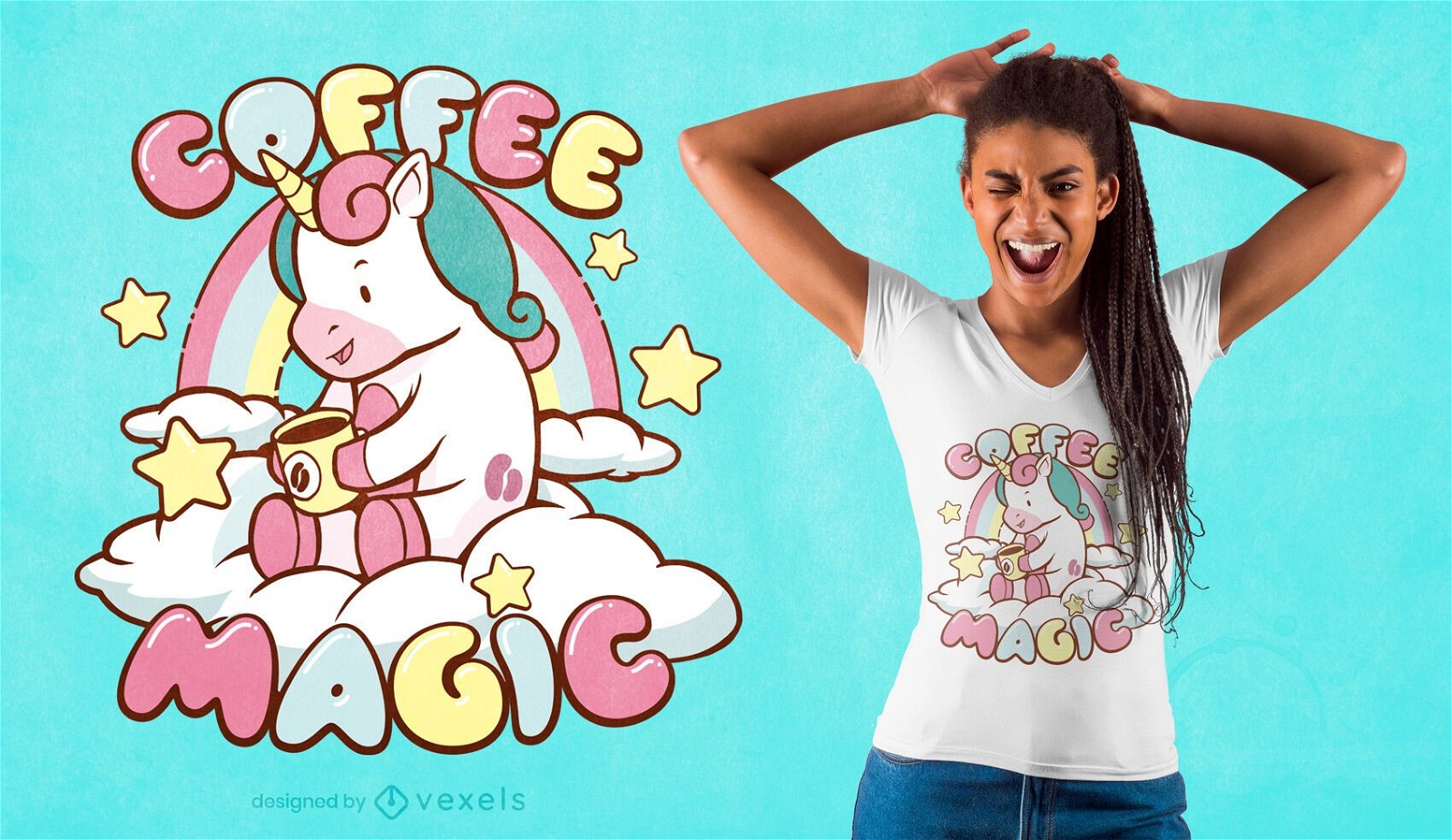 Kaffee magisches Einhorn-T-Shirt Design