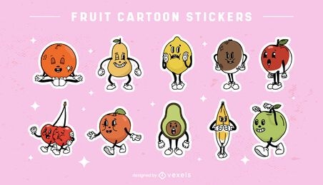 Conjunto de pegatinas de dibujos animados retro de frutas
